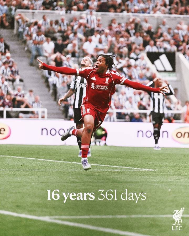 英雄出少年！16岁361天，恩古莫哈成为利物浦队史最年轻进球者